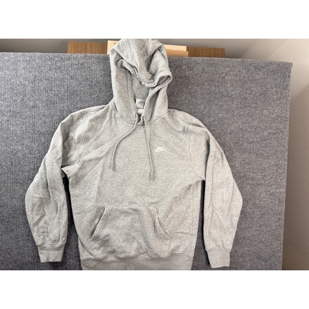 Nike Mens Small Gray Fleece Hoodie Embroidered Logo Pullover Sweatshirt BV2654